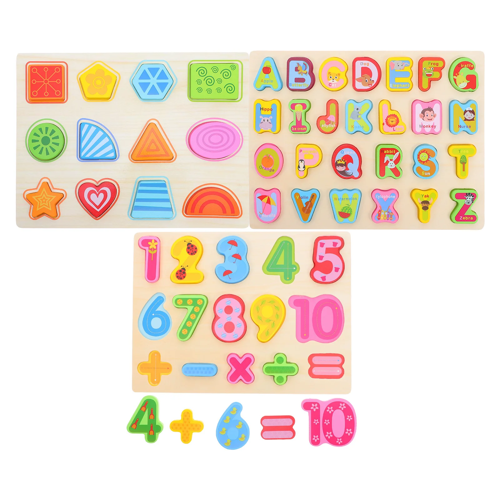 3Pcs Montessori Wooden Puzzle Set Early Learning Educational Playthings for Children Alphabet Arabic Numbers Shapes Spatial
3Pcs Montessori Wooden Puzzle Set Early Learning Educational Playthings for Children Alphabet Arabic Numbers Shapes Spatial