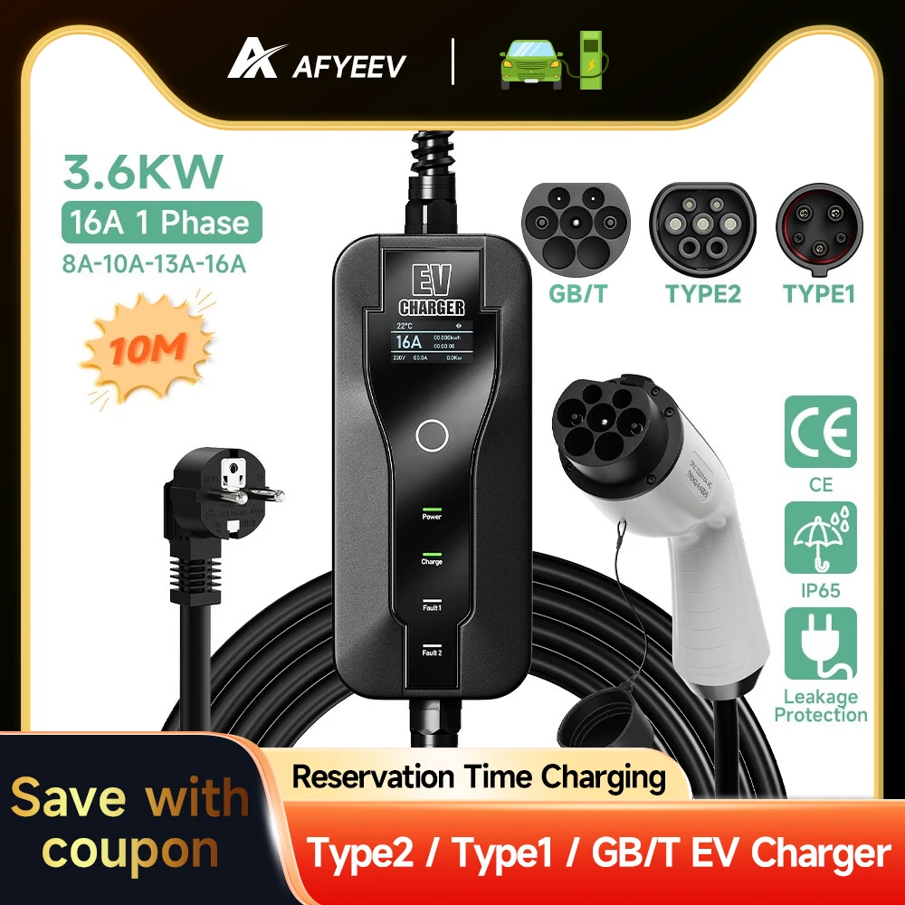 AFYEEV Portable EV Charger GBT Standard 16A Type2 IEC62196-2 EVSE Charging Cable Type1 SAE J1772 EU Plug Controller Wallbox
AFYEEV Portable EV Charger GBT Standard 16A Type2 IEC62196-2 EVSE Charging Cable Type1 SAE J1772 EU Plug Controller Wallbox