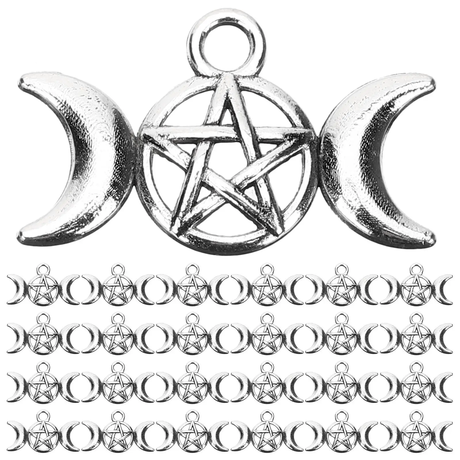 80 Pcs Moon Jewelry Charms Silver Hollow Moon Pentagram DIY Accessories Necklace Making Craft Supplies Gothic Witchy Decorations
80 Pcs Moon Jewelry Charms Silver Hollow Moon Pentagram DIY Accessories Necklace Making Craft Supplies Gothic Witchy Decorations