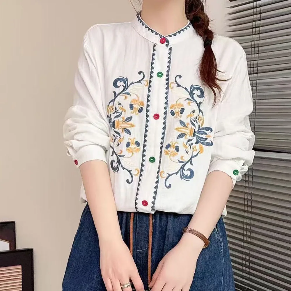 High Quality Women 100% Cotton Yarn Blouse Shirt Spring Autumn New Small Fresh Forest Loose Embroidery Flower Shirts Tops
High Quality Women 100% Cotton Yarn Blouse Shirt Spring Autumn New Small Fresh Forest Loose Embroidery Flower Shirts Tops
