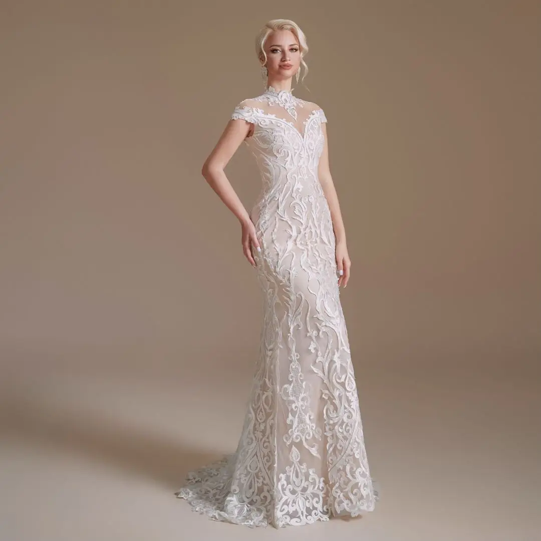 2024 Elegant Wedding Dress Ball Gown Lace Applique Tulle Sleeve High Neck With Tail Formal Evening Party Pageant Dress
2024 Elegant Wedding Dress Ball Gown Lace Applique Tulle Sleeve High Neck With Tail Formal Evening Party Pageant Dress