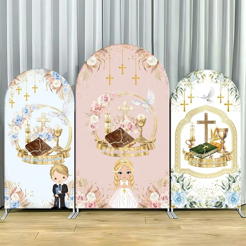 Single Side Arch Backdrop Cover Elegant Religious Communion Background featuring golden crosses floral arrangements sacred
Single Side Arch Backdrop Cover Elegant Religious Communion Background featuring golden crosses floral arrangements sacred