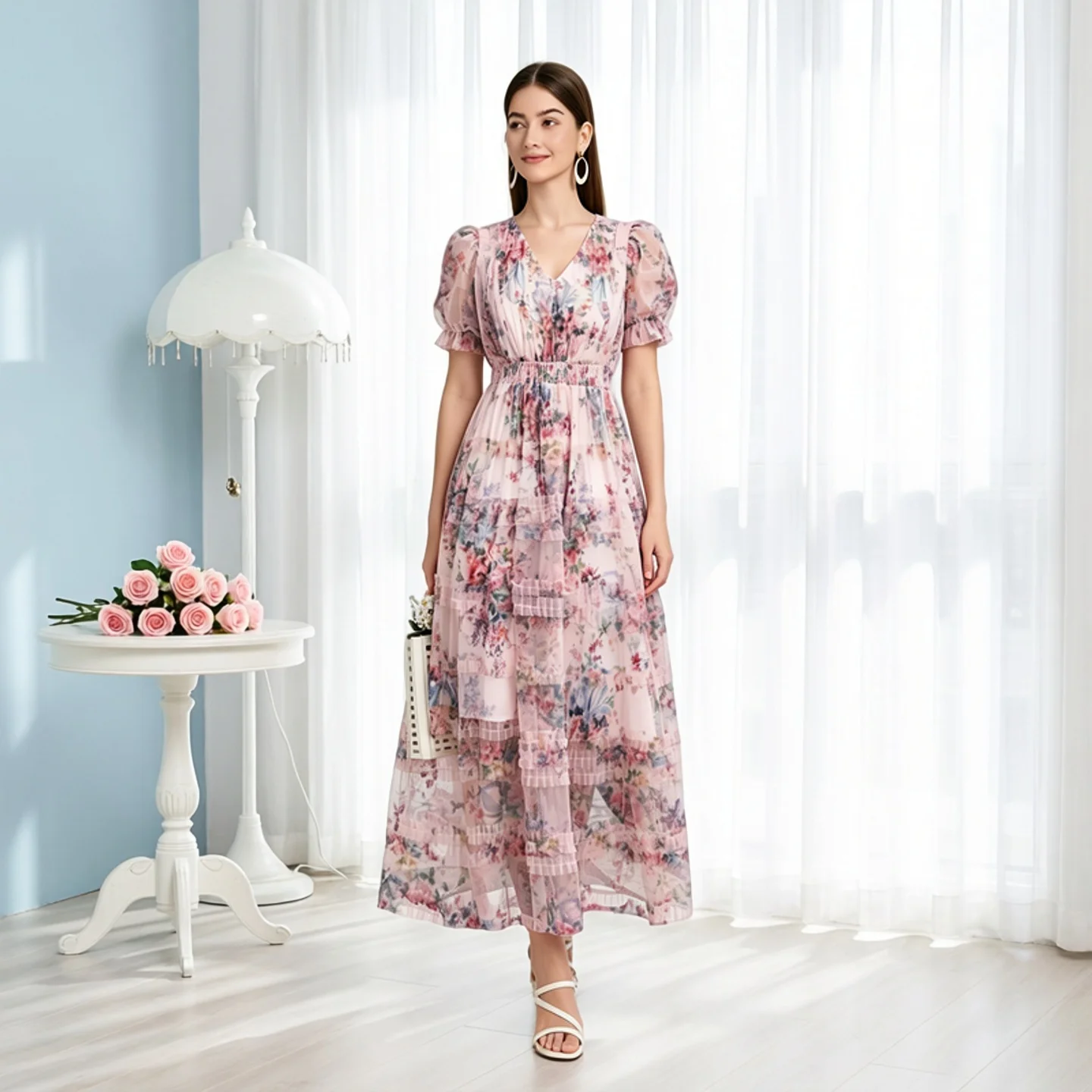 Elegant V-Neck Short Sleeve Lace Floral Waist Cinched Slim Cake Long Dress Gentle Vacation Dress for Women
Elegant V-Neck Short Sleeve Lace Floral Waist Cinched Slim Cake Long Dress Gentle Vacation Dress for Women