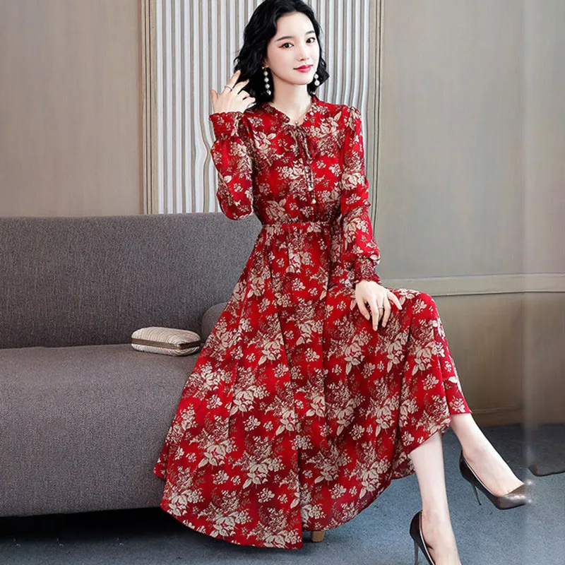 2025 New Spring Summer Chiffon Dress Long Sleeve Women's Long Slim Floral Dresses Fashion Female Casual Pullover Dresses
2025 New Spring Summer Chiffon Dress Long Sleeve Women's Long Slim Floral Dresses Fashion Female Casual Pullover Dresses