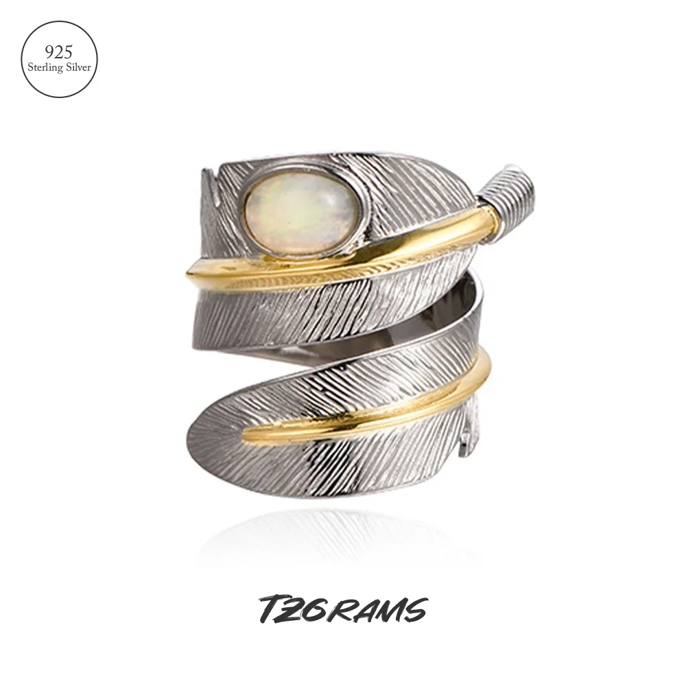925 Sterling Silver Feather Ring with Natural Opal for Women Opening Type Wide Statement Finger Rings Fashion Vintage Jewelry
925 Sterling Silver Feather Ring with Natural Opal for Women Opening Type Wide Statement Finger Rings Fashion Vintage Jewelry