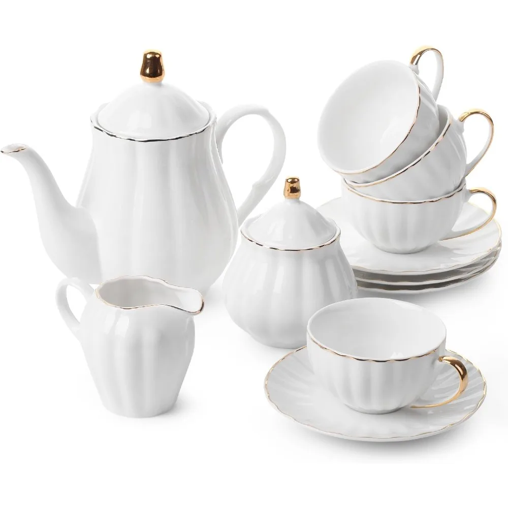 Classic tea set, 13 pcs, Tea Cups (7oz), Teas Pot with Stainless Steel Infuser (32oz), White Teas Set, with Cups Teaware Sets
Classic tea set, 13 pcs, Tea Cups (7oz), Teas Pot with Stainless Steel Infuser (32oz), White Teas Set, with Cups Teaware Sets