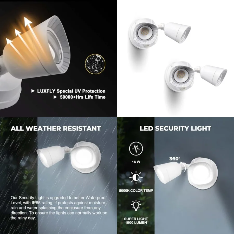 2 Pack LED Flood Lights Outdoor, 16W 1900LM 5000K Daylight, IP65 Waterproof Security Lights with 2 Adjustable Heads, Exterior W
2 Pack LED Flood Lights Outdoor, 16W 1900LM 5000K Daylight, IP65 Waterproof Security Lights with 2 Adjustable Heads, Exterior W