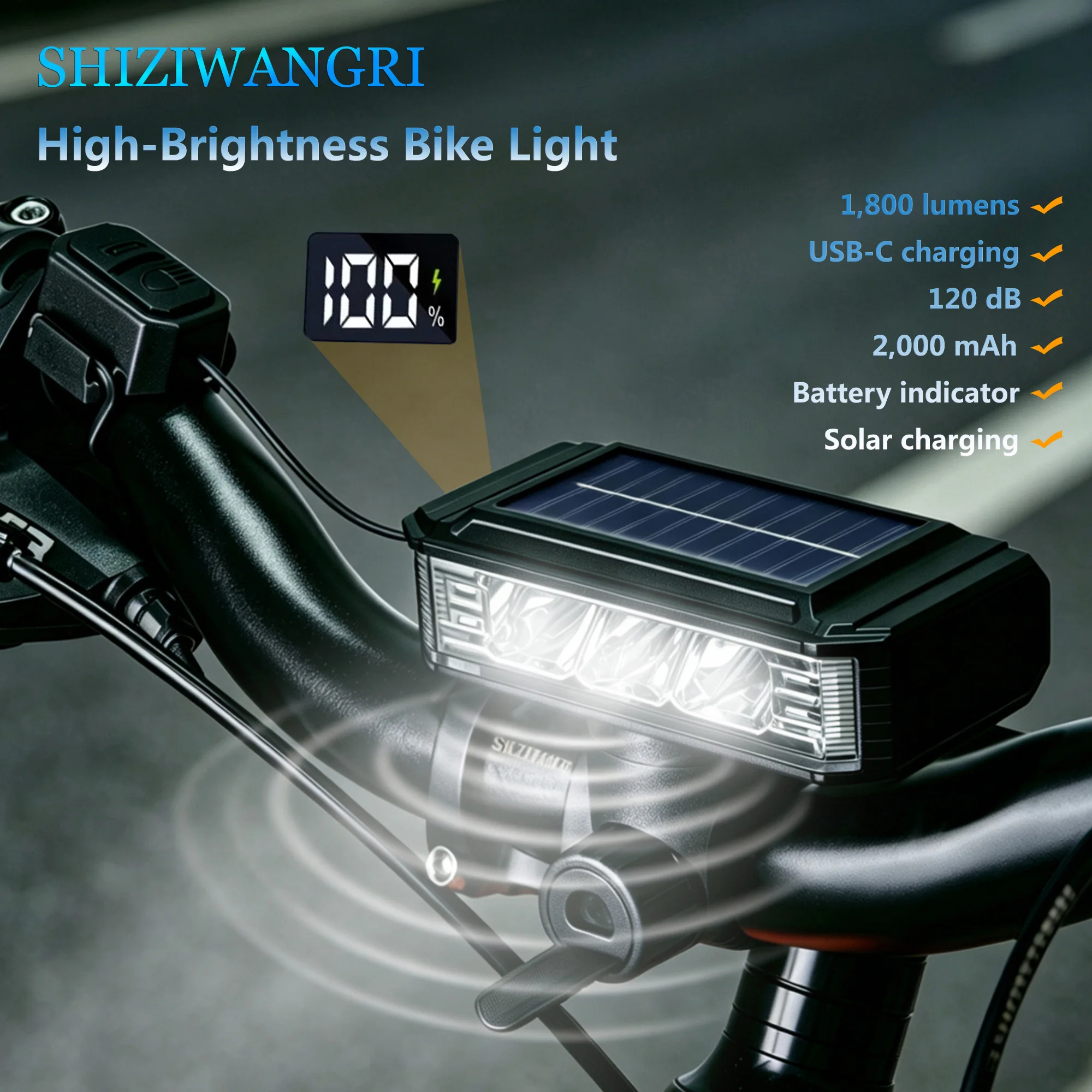 SHIZIWANGRI 5 Light Modes Bicycle Lights 2000MAH Dual Charging Options Bike Light Flashlight Outdoor Cycling Lighting With horn
SHIZIWANGRI 5 Light Modes Bicycle Lights 2000MAH Dual Charging Options Bike Light Flashlight Outdoor Cycling Lighting With horn
