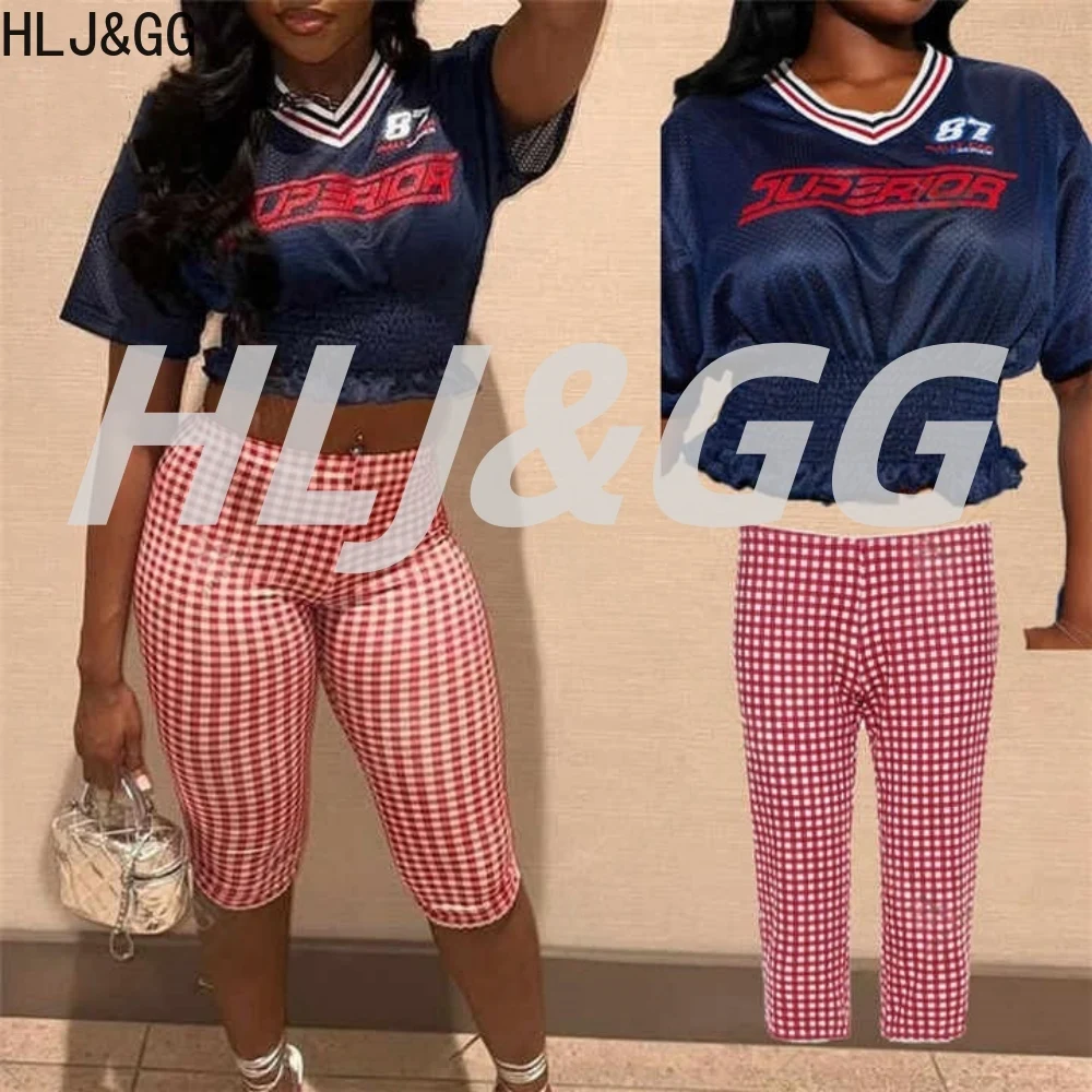 HLJ&GG Summer New Letter Print Two Piece Sets Women V Neck Short Sleeve Slim Crop Top And Plaid Shorts Outfit Fashion Streetwear
HLJ&GG Summer New Letter Print Two Piece Sets Women V Neck Short Sleeve Slim Crop Top And Plaid Shorts Outfit Fashion Streetwear