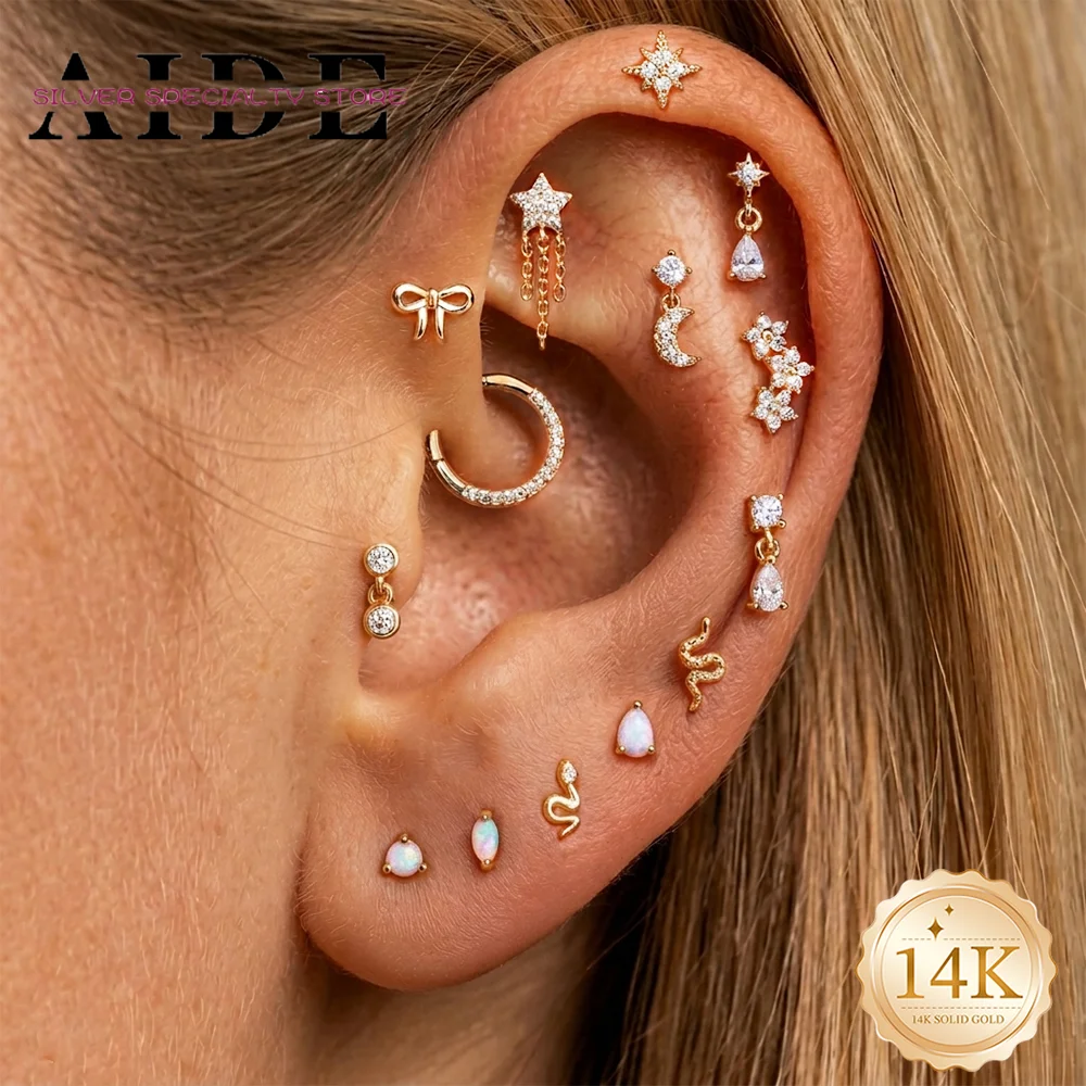 Aide 14K Solid Gold Star Moon Chain Tassel Smooth Snake Piercing Earrings For Women Classic Flower Party Gifts
Aide 14K Solid Gold Star Moon Chain Tassel Smooth Snake Piercing Earrings For Women Classic Flower Party Gifts