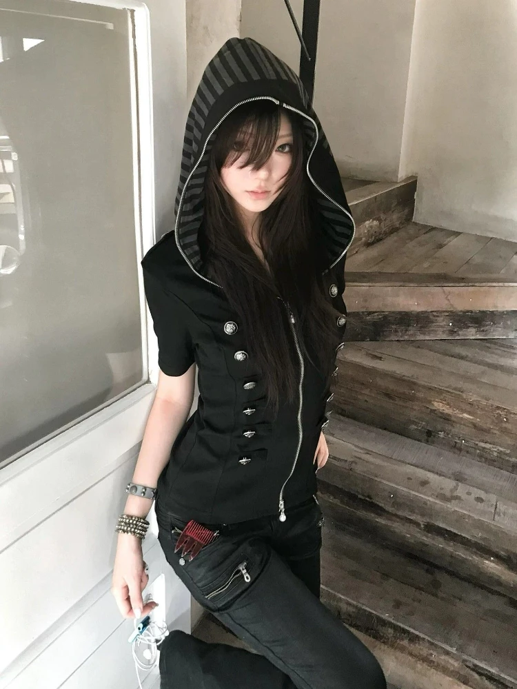 Subculture Vintage Mid-Sleeve Hooded T-Shirt Women Casual Punk Style Strip Bodycon Sweatshirt Gothic Streetwear Y2k Retro
Subculture Vintage Mid-Sleeve Hooded T-Shirt Women Casual Punk Style Strip Bodycon Sweatshirt Gothic Streetwear Y2k Retro