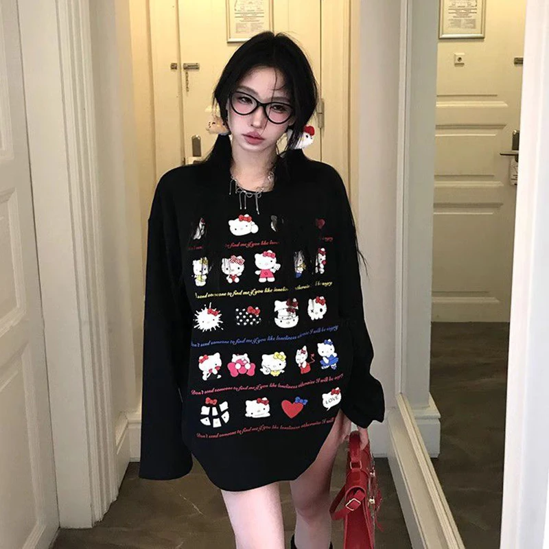 Kawaii Sanrio Anime Long Sleeved T-Shirt Cartoon Ins Fashion Printing Black Loose Fit Pure Cotton Round Neck Top Gifts for Girls
Kawaii Sanrio Anime Long Sleeved T-Shirt Cartoon Ins Fashion Printing Black Loose Fit Pure Cotton Round Neck Top Gifts for Girls