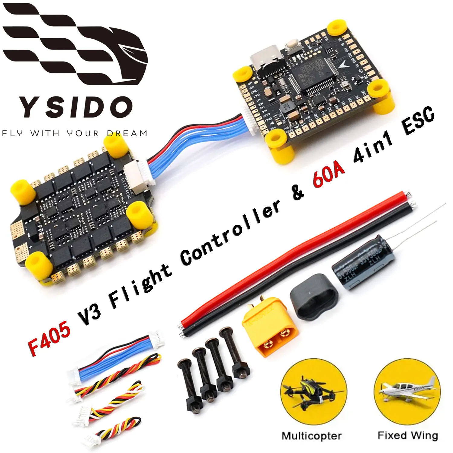YSIDO F4 F405 V3 Flight Controller BLS 60A 4in1 ESC Kit Stack Wireless 2-6S for RC FPV Freestyle Drone Plane Quadcopter Model
YSIDO F4 F405 V3 Flight Controller BLS 60A 4in1 ESC Kit Stack Wireless 2-6S for RC FPV Freestyle Drone Plane Quadcopter Model