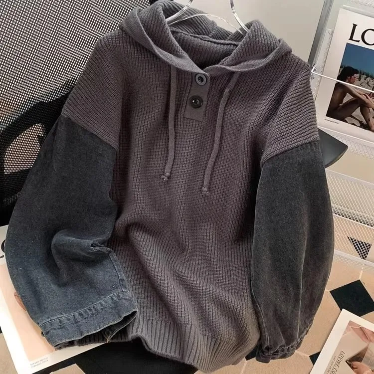 Retro Denim Sve Patchwork Sweater Loose Knitted Outerwear for Men And Women Autumn Winter Lazy Sle Large Size 300 Pou
Retro Denim Sve Patchwork Sweater Loose Knitted Outerwear for Men And Women Autumn Winter Lazy Sle Large Size 300 Pou