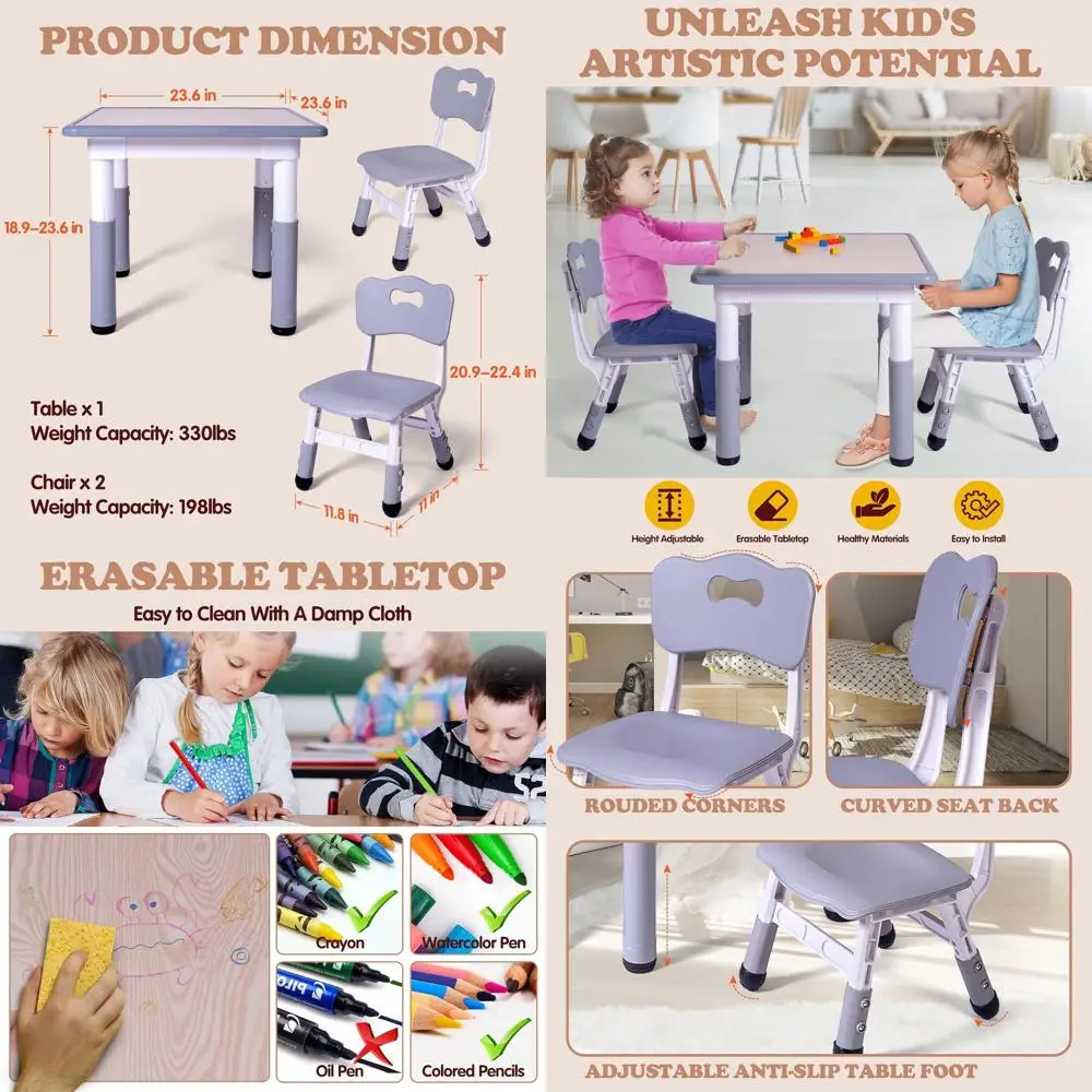 Регулируемый по высоте детский стол для учебы и 2 стулья, комплект, детский стол для детей 3-8 лет, серый, легко чистится, подходит для дома, школы
Регулируемый по высоте детский стол для учебы и 2 стулья, комплект, детский стол для детей 3-8 лет, серый, легко чистится, подходит для дома, школы