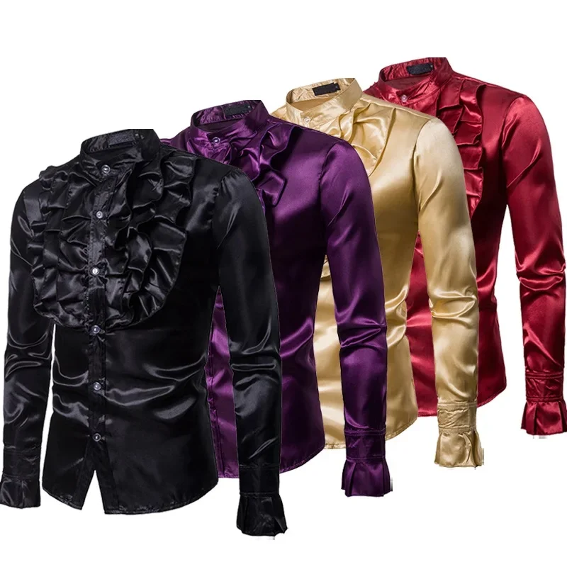 Men's Fashion Luxury Silk Shirt Satin Smooth Solid Tuxedo Shirt Slim Fit Shiny Gold Stage Wedding Dress Shirts Performance Dress
Men's Fashion Luxury Silk Shirt Satin Smooth Solid Tuxedo Shirt Slim Fit Shiny Gold Stage Wedding Dress Shirts Performance Dress