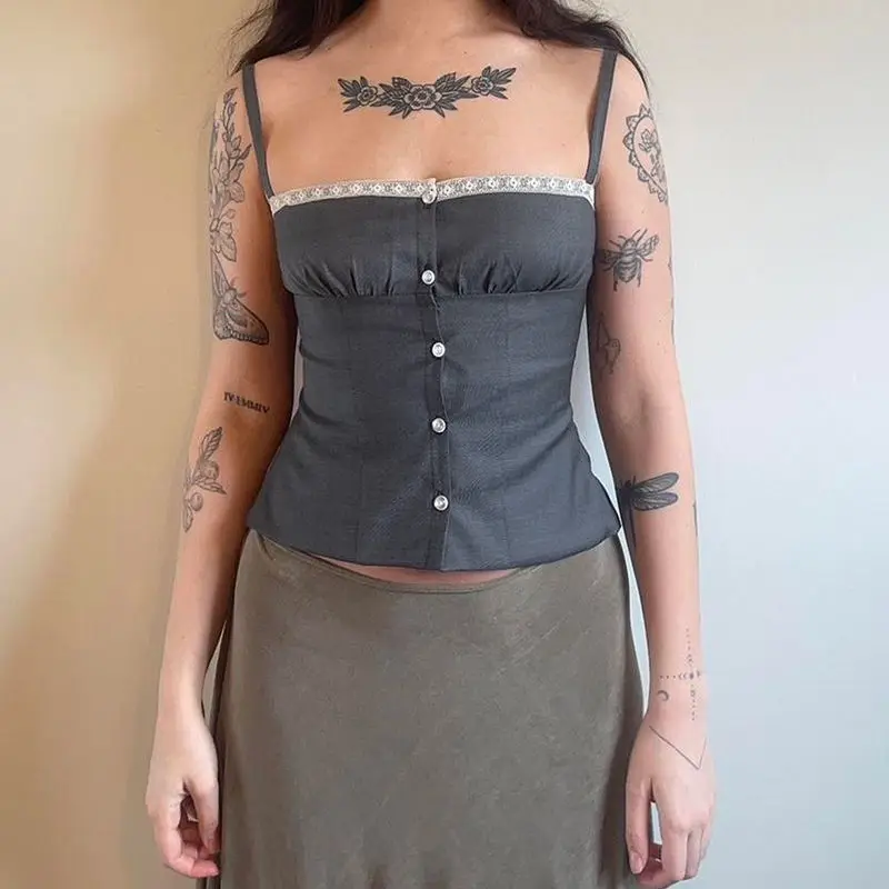 American suit style breasted lace suspender vest sweet and cool hot girl slim short trendy inner wear for women
American suit style breasted lace suspender vest sweet and cool hot girl slim short trendy inner wear for women