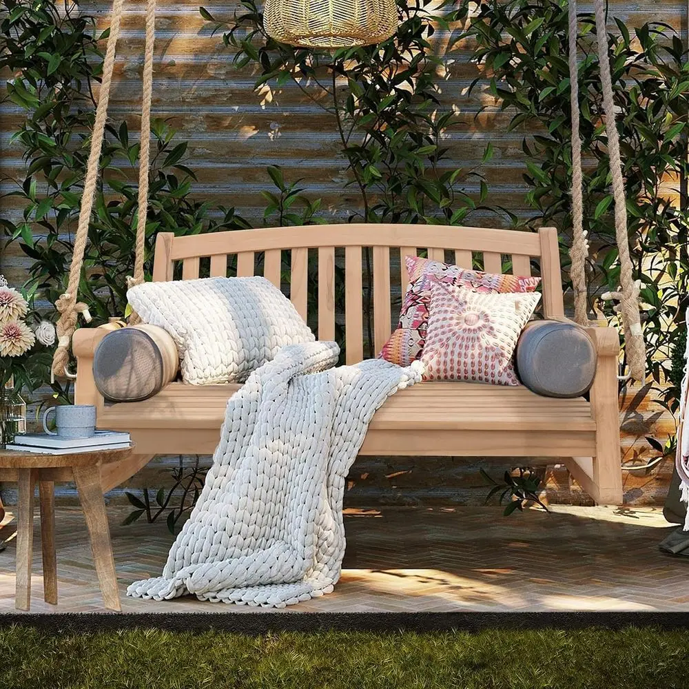 Double Teak Wood Outdoor Porch Swing, 4 Feet
Double Teak Wood Outdoor Porch Swing, 4 Feet