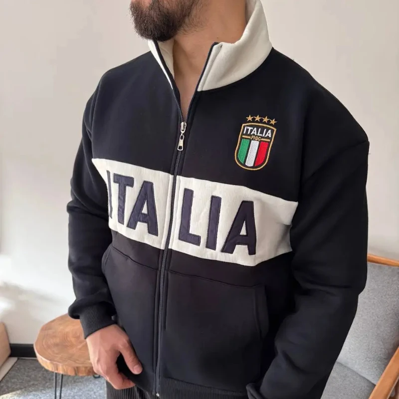 English embroidery color blocked autumn and winter casual cardigan jacket for men and women Harajuku sportswear
English embroidery color blocked autumn and winter casual cardigan jacket for men and women Harajuku sportswear