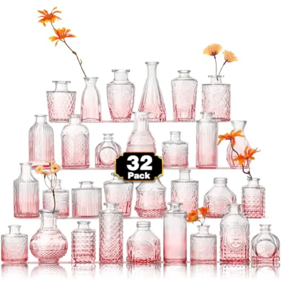 Bud Vase Set of 32, Pink Vases in Bulk Bud Vase for Flower Small Glass Vases for Wedding Centerpieces, Vintage Cute Mini Flower
Bud Vase Set of 32, Pink Vases in Bulk Bud Vase for Flower Small Glass Vases for Wedding Centerpieces, Vintage Cute Mini Flower