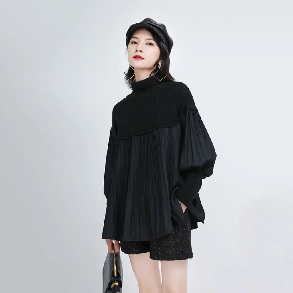 Women's Turtleneck Knitted Shirt Pleated Top Bubble Sleeve Stitching Doll Style New Fashion Zhongchuang Rizhen
Women's Turtleneck Knitted Shirt Pleated Top Bubble Sleeve Stitching Doll Style New Fashion Zhongchuang Rizhen