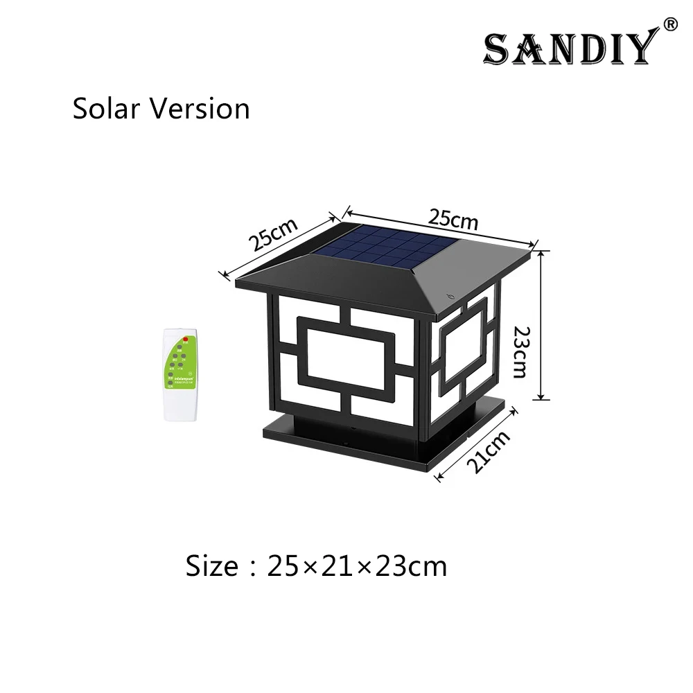 SANDIY 2025 Solar Pillar Light Outdoor Garden Gate Pillar Light Household Villa Waterproof Three Colours Chinese Lighting Fence
SANDIY 2025 Solar Pillar Light Outdoor Garden Gate Pillar Light Household Villa Waterproof Three Colours Chinese Lighting Fence