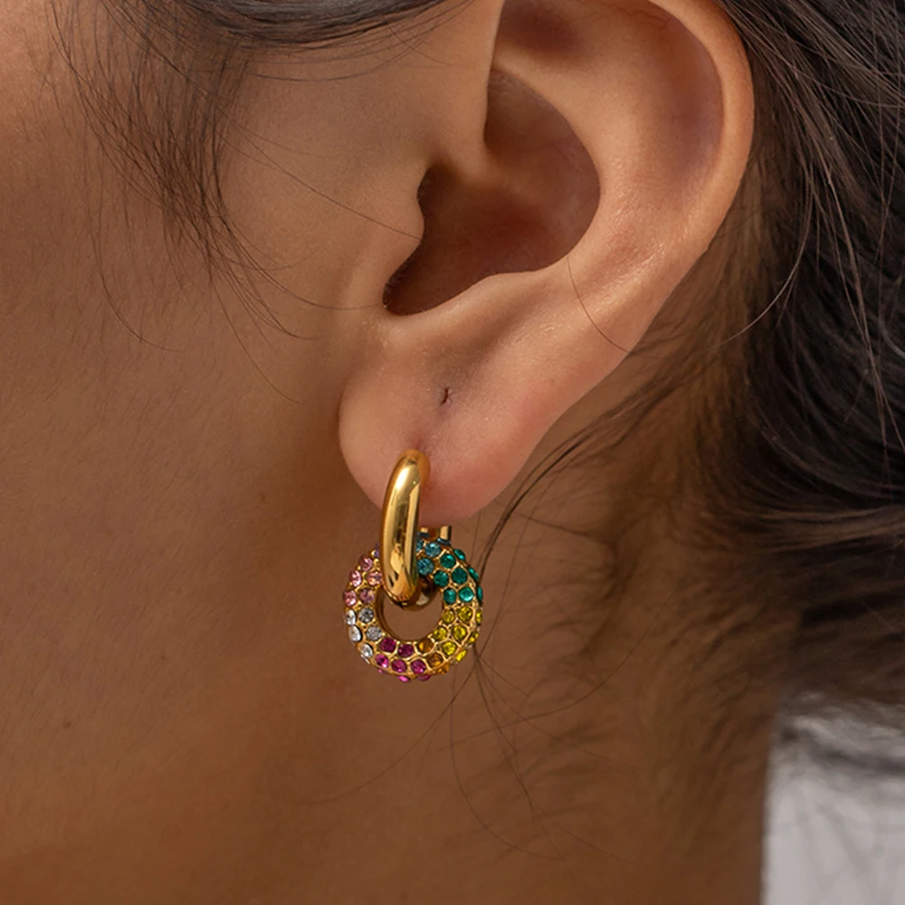 Luxury Colorful Zircon Geometric Round Hoop Earrings Stainless Steel Huggies Ear Buckle Trendy Charm Wedding Jewelry for Women
Luxury Colorful Zircon Geometric Round Hoop Earrings Stainless Steel Huggies Ear Buckle Trendy Charm Wedding Jewelry for Women