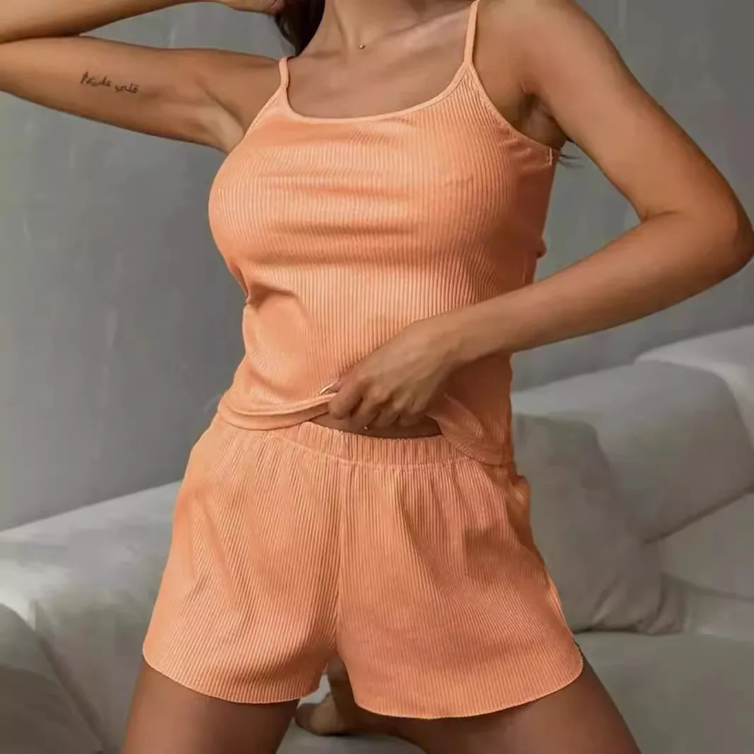Women's Ribbed Pajamas Set Summer Tank Top And Shorts Sleepwear 2 Piece Set For Women Casual Elastic Suspenders Homewear
Women's Ribbed Pajamas Set Summer Tank Top And Shorts Sleepwear 2 Piece Set For Women Casual Elastic Suspenders Homewear