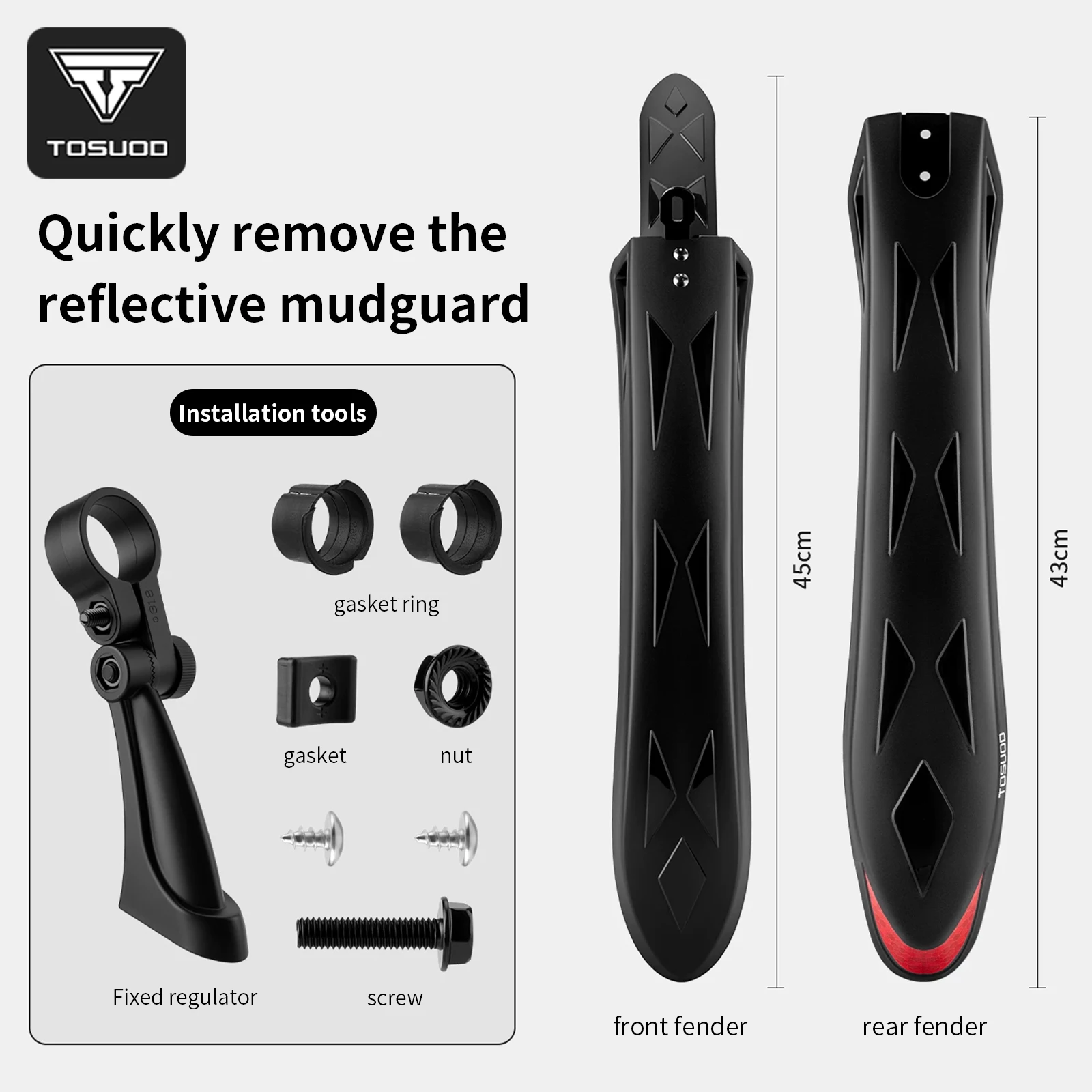 TOSUOD Bicycle Fenders With Reflective Design Quick Release Bike Mudguard Angle Adjustable For Mountain Bike
TOSUOD Bicycle Fenders With Reflective Design Quick Release Bike Mudguard Angle Adjustable For Mountain Bike