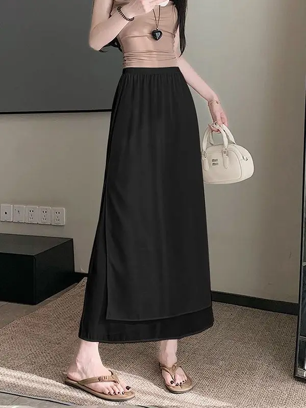 Black Acetate Satin Mesh Half Skirt Women's Summer High Waist Slimming Drapey Casual Elastic Waist A-Line Skirt
Black Acetate Satin Mesh Half Skirt Women's Summer High Waist Slimming Drapey Casual Elastic Waist A-Line Skirt