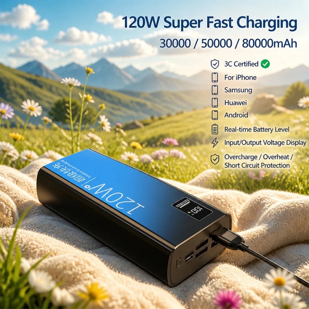 120W Fast Charging Power Bank 50000mAh 3C Digital Display High Capacity Battery for iPhone Samsung Huawei Android PowerBank
120W Fast Charging Power Bank 50000mAh 3C Digital Display High Capacity Battery for iPhone Samsung Huawei Android PowerBank
