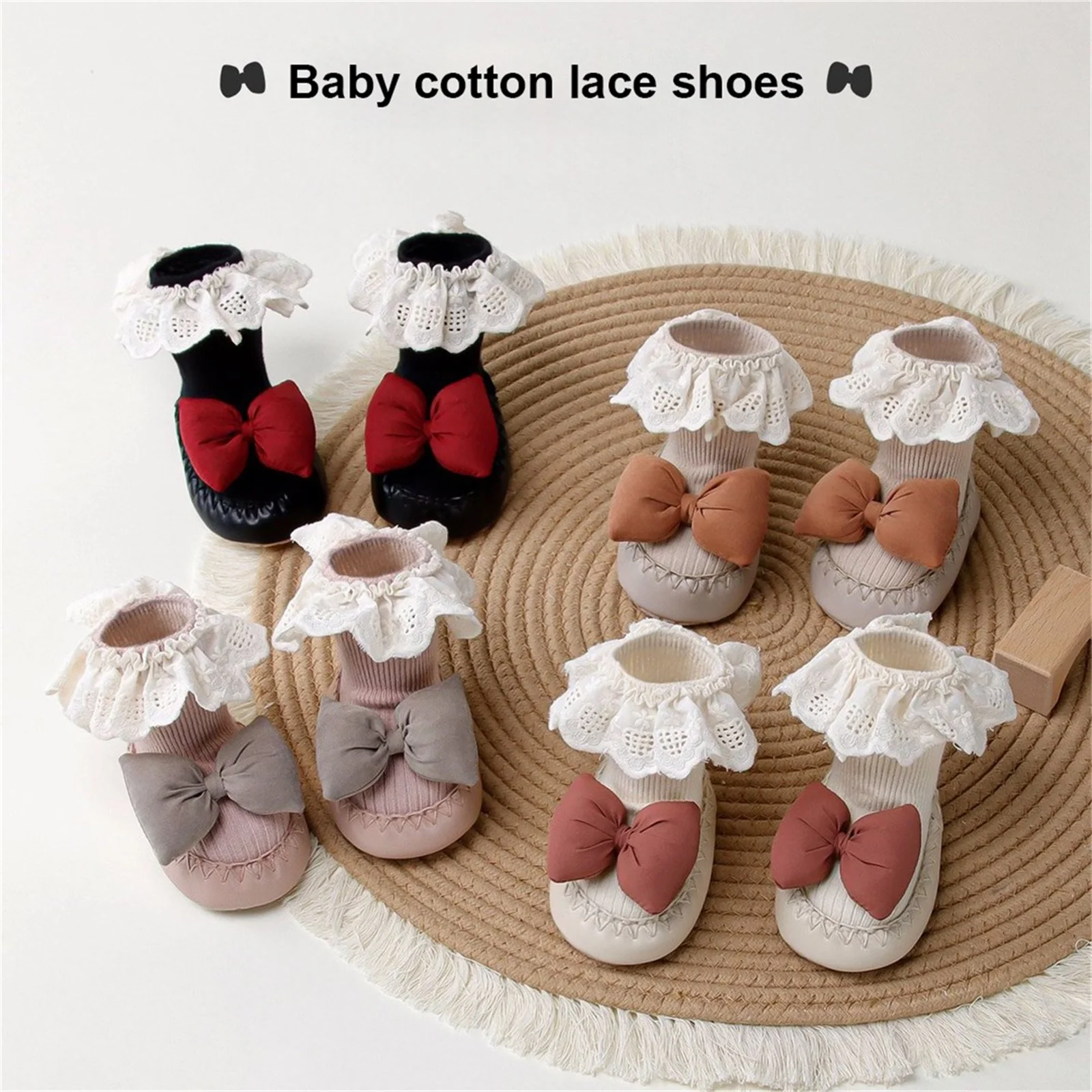 Вязаная обувь для маленьких мальчиков и девочек, носки с милым бантом и кружевом, украшенная мягкой подошвой, первые прогулочные носки, удобные домашние пинетки
Вязаная обувь для маленьких мальчиков и девочек, носки с милым бантом и кружевом, украшенная мягкой подошвой, первые прогулочные носки, удобные домашние пинетки