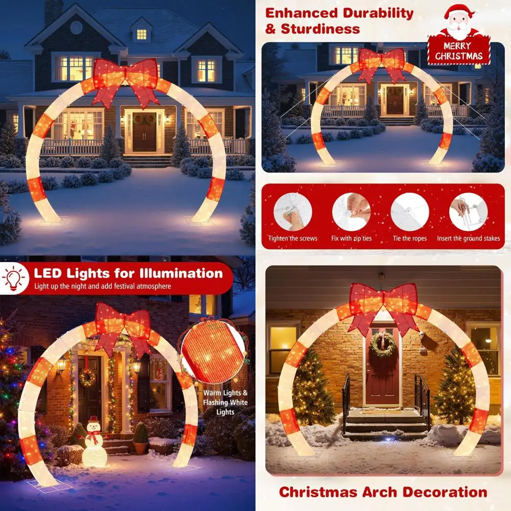 Рождественская праздничная арка с предварительной подсветкой длиной 10,4 фута и большим бантом, теплые белые светодиодные фонари, расширенные основания, завязки на молнии и заземляющие колья
Рождественская праздничная арка с предварительной подсветкой длиной 10,4 фута и большим бантом, теплые белые светодиодные фонари, расширенные основания, завязки на молнии и заземляющие колья