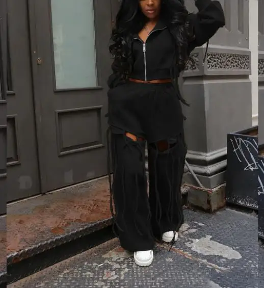 Women's Two-Piece Set Fashion 2025 Casual Commuter Hooded Zipper Hoodie Wide Leg Piercing Personalized Two Piece Set 
Women's Two-Piece Set Fashion 2025 Casual Commuter Hooded Zipper Hoodie Wide Leg Piercing Personalized Two Piece Set