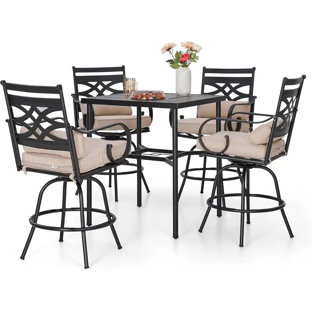 5-Piece Outdoor Patio Bar Set: 4 Swivel Stools & Square High Table with Cushions
5-Piece Outdoor Patio Bar Set: 4 Swivel Stools & Square High Table with Cushions