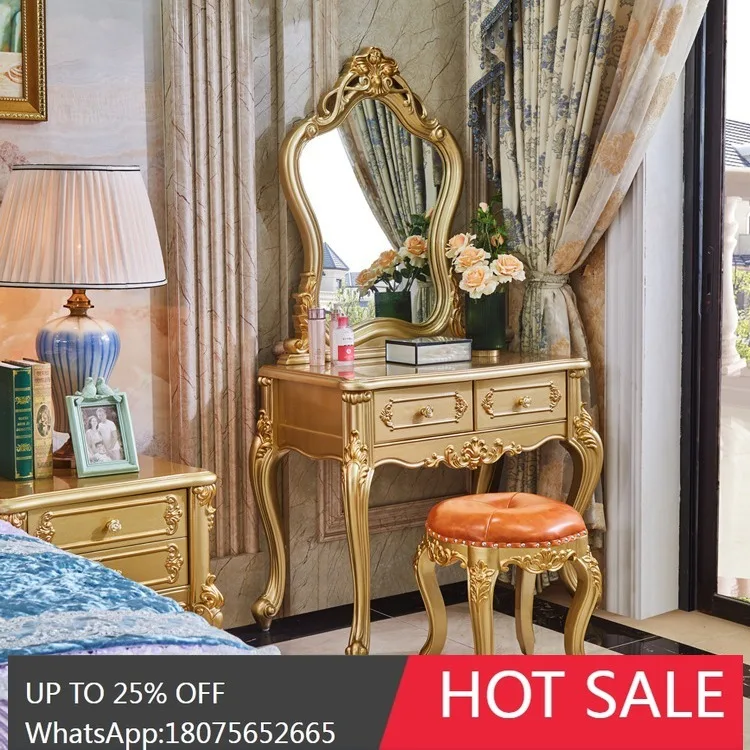 SGF European Style Solid Wood Dressing Table Luxury gold Carved with Makeup Stool French High-end
SGF European Style Solid Wood Dressing Table Luxury gold Carved with Makeup Stool French High-end