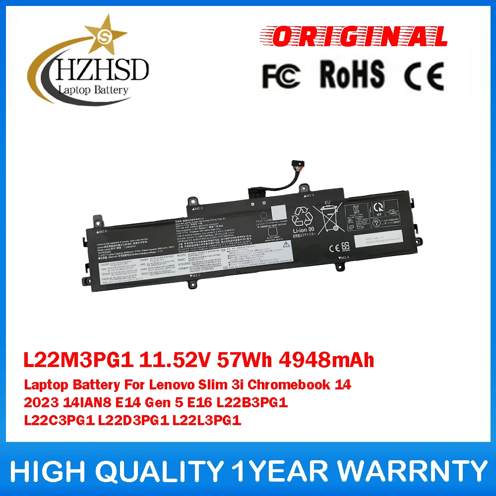 L22M3PG1 11.52V 57Wh 4948mAh Laptop Battery For Lenovo Slim 3i Chromebook 14 2023 14IAN8 E14 Gen5 E16 L22B3PG1 L22C3PG1 L22D3PG1
L22M3PG1 11.52V 57Wh 4948mAh Laptop Battery For Lenovo Slim 3i Chromebook 14 2023 14IAN8 E14 Gen5 E16 L22B3PG1 L22C3PG1 L22D3PG1
