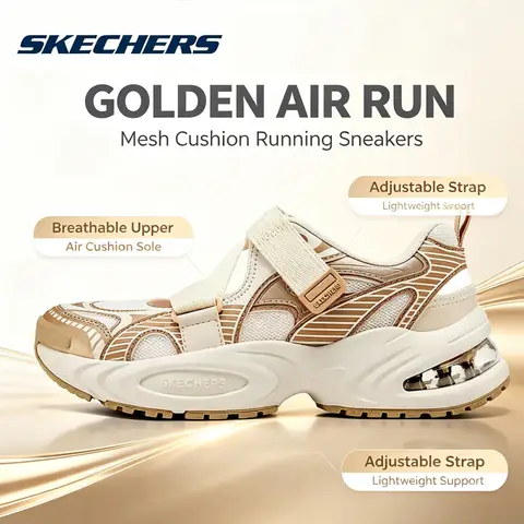 Skechers Sandales à coussin d'air rose clair et or rose pour femme, avec sangle réglable, plateforme en maille respirante, baskets décontractées 177603-LPRG