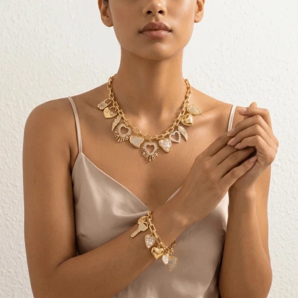 Bangle Zircon Vintage Jewelry Set Pearl Exquisite Heart Necklace Bracelet Wristbands Bohemian Crystal Love Necklace Women
Bangle Zircon Vintage Jewelry Set Pearl Exquisite Heart Necklace Bracelet Wristbands Bohemian Crystal Love Necklace Women