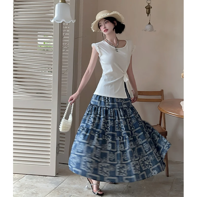 2025 New Design Ruffle Edge U-neck T-Shirt 2 Piece Set Women's Tie Strap Slit Top High Waist Floral Print Flared Long Skirt Set
2025 New Design Ruffle Edge U-neck T-Shirt 2 Piece Set Women's Tie Strap Slit Top High Waist Floral Print Flared Long Skirt Set