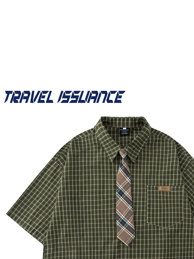 Travel Issuance Plaid Short Sleeve Shirt Tie Style Loose Trendy Unisex Cotton Breathable Casual Youth Summer Shirt
Travel Issuance Plaid Short Sleeve Shirt Tie Style Loose Trendy Unisex Cotton Breathable Casual Youth Summer Shirt