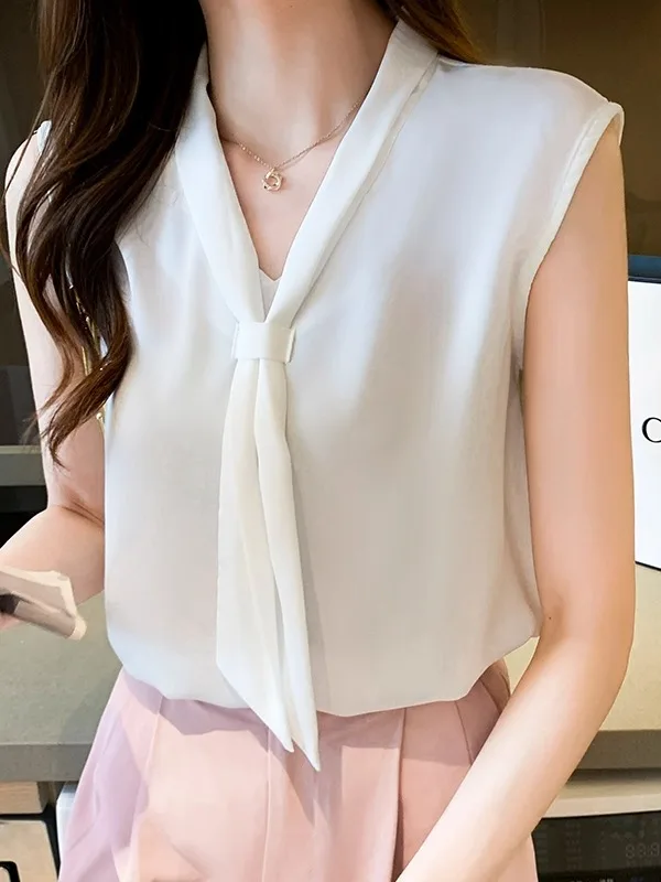 Summer Fashionable Women's Sleeveless Chiffon Shirt with Sash Casual Shoulder Bared Vest Loose Match All Styles Top
Summer Fashionable Women's Sleeveless Chiffon Shirt with Sash Casual Shoulder Bared Vest Loose Match All Styles Top