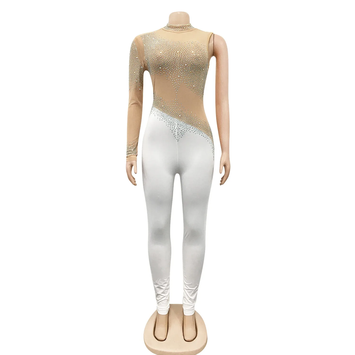 Sexy nightclub party prom club banquet solid color see-through mesh milk silk splicing hot diamonds one-shoulder jumpsuit
Sexy nightclub party prom club banquet solid color see-through mesh milk silk splicing hot diamonds one-shoulder jumpsuit