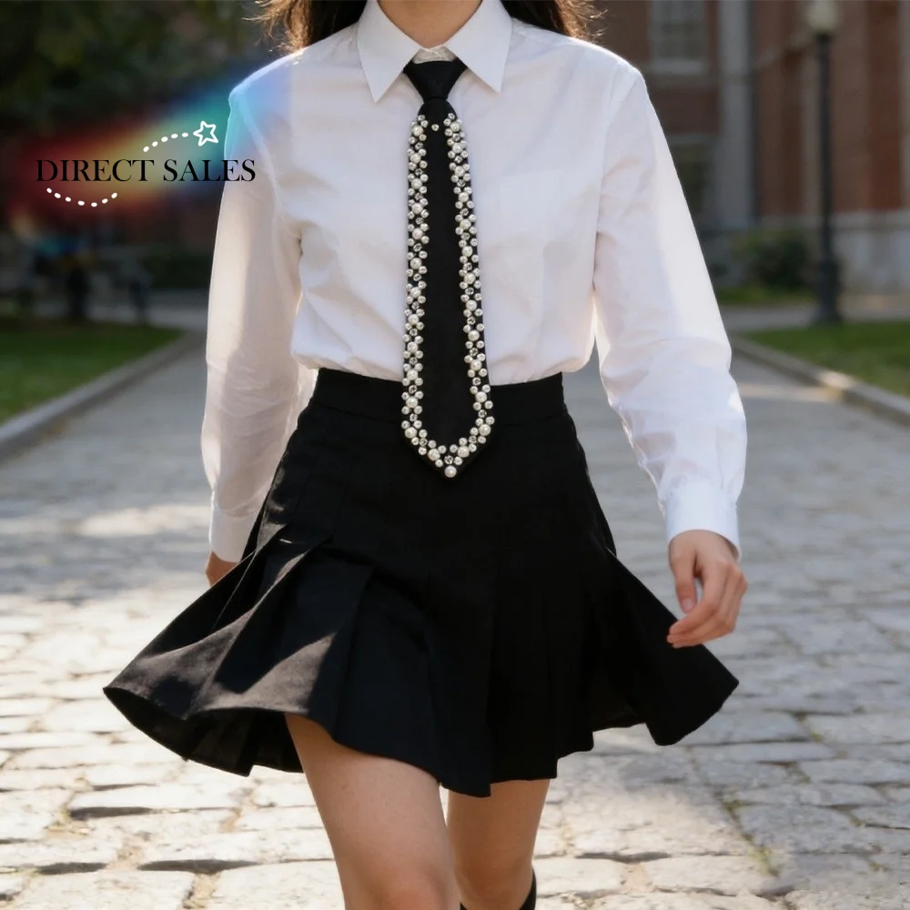 Temperament Rhinestone Pearls Tie Korean Style Black Hand-beaded Long Necktie Academic Style Collares Decoration Shirt Tie Daily
Temperament Rhinestone Pearls Tie Korean Style Black Hand-beaded Long Necktie Academic Style Collares Decoration Shirt Tie Daily