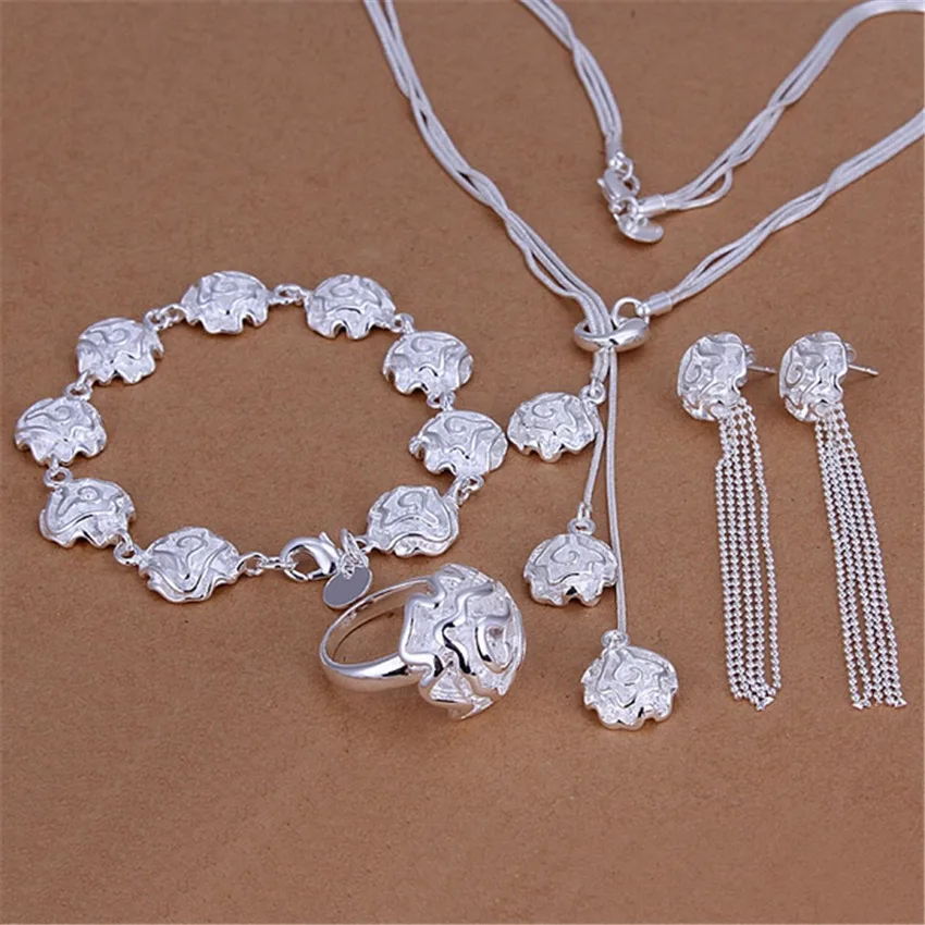 New 925 Sterling Silver rings Bracelets necklaces earrings stud Jewelry set for women fine Retro Rose flower Fashion Party gifts
New 925 Sterling Silver rings Bracelets necklaces earrings stud Jewelry set for women fine Retro Rose flower Fashion Party gifts