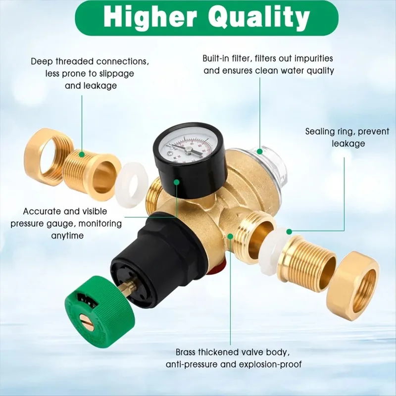 For DN20 3/4" Brass Adjustable Water Pressure Regulator Valve with Built-in Filter and Pressure Gauge
For DN20 3/4" Brass Adjustable Water Pressure Regulator Valve with Built-in Filter and Pressure Gauge