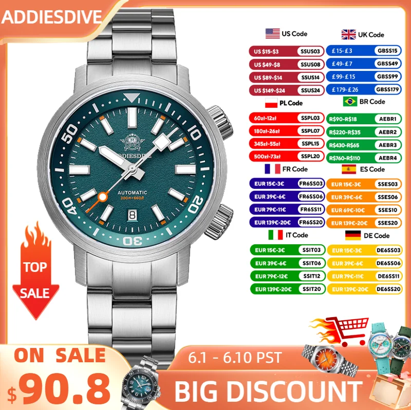 ADDIESDIVE 2026 New Men Automatic Watch Luxury Sapphire Mechanical Watch Waterproof 200m Dive Inner Ring Rotation BGW9 Luminous
ADDIESDIVE 2026 New Men Automatic Watch Luxury Sapphire Mechanical Watch Waterproof 200m Dive Inner Ring Rotation BGW9 Luminous