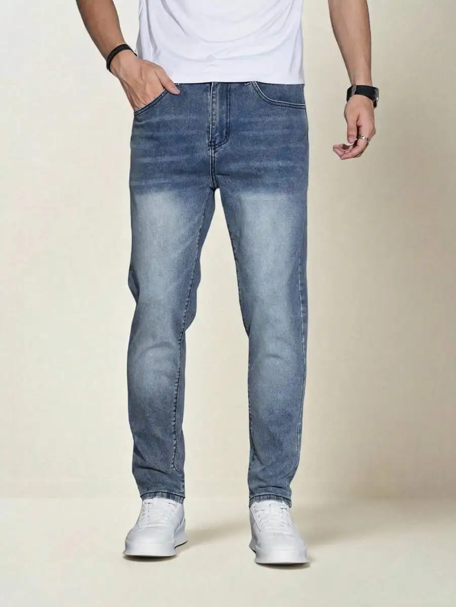Men Cotton Slim Fit Straight Jeans Dark Blue Washed Casual Pants
Men Cotton Slim Fit Straight Jeans Dark Blue Washed Casual Pants