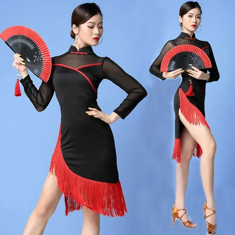 Women Latin Dance Performance Vintage Dress Long Sleeve Practice Dancing Costume Square Sexy Tassel Suit Rumba Vestido Tango
Women Latin Dance Performance Vintage Dress Long Sleeve Practice Dancing Costume Square Sexy Tassel Suit Rumba Vestido Tango