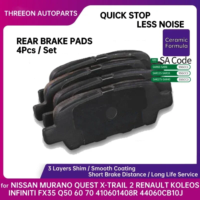 THREEON Ceramic Rear Brake Pad for NISSAN MURANO QUEST X-TRAIL 2 INFINITI FX35 Q50 60 70 RENAULT KOLEOS 410601408R 44060CB10J
THREEON Ceramic Rear Brake Pad for NISSAN MURANO QUEST X-TRAIL 2 INFINITI FX35 Q50 60 70 RENAULT KOLEOS 410601408R 44060CB10J